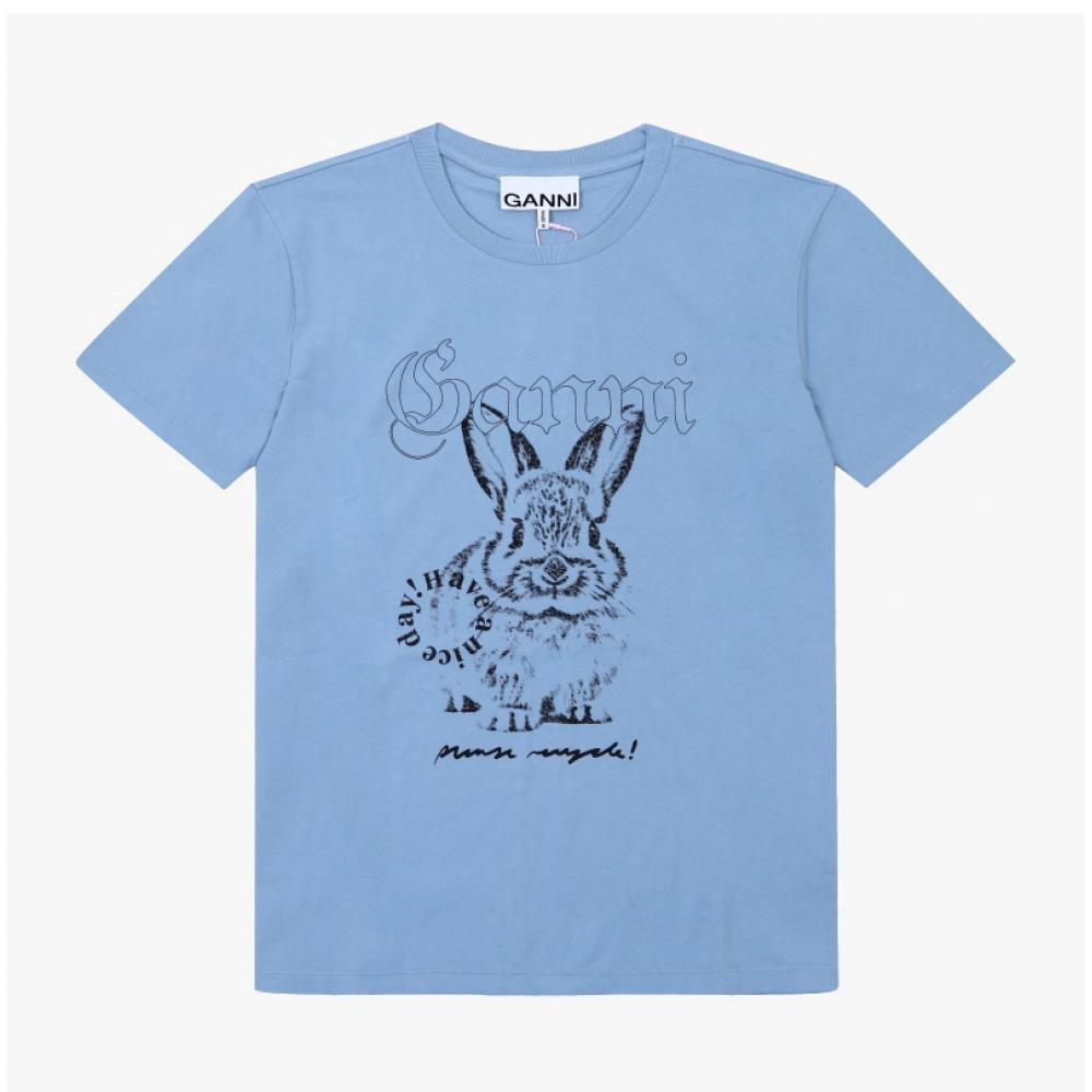 Ganni Bunny Logo Print Damen Kurzarmhemd T4155 326