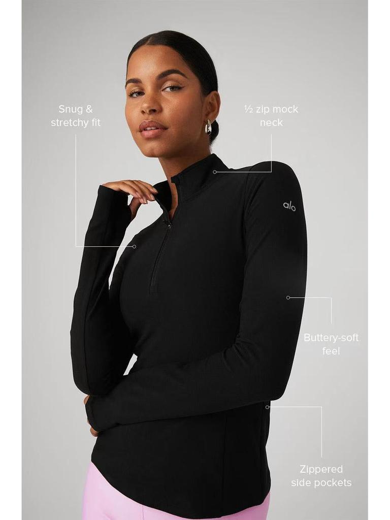 Alo Women's Original Slim-Fit Half-Zip Yoga Base Layer - Long Sleeve Training Top for Autumn/Winter