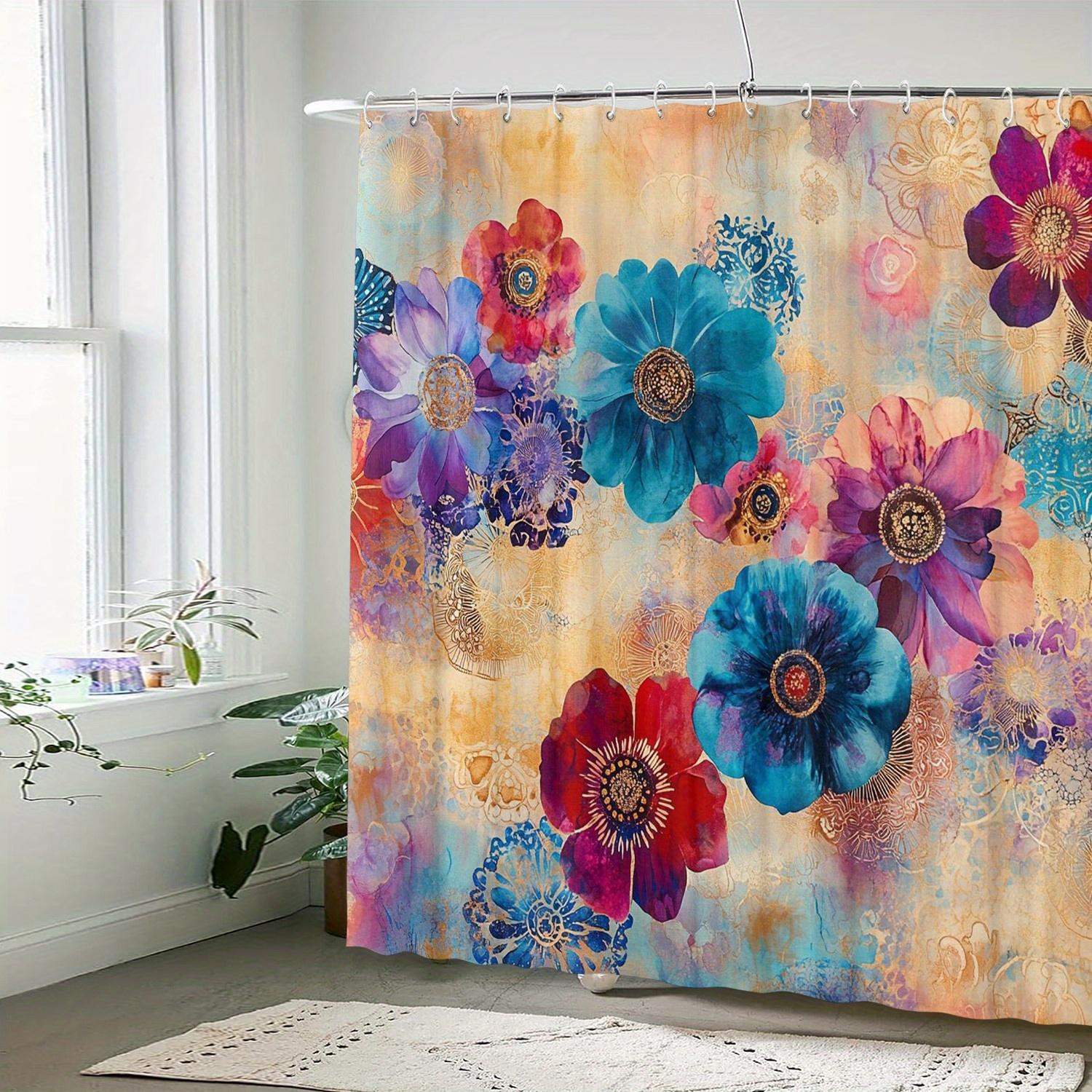 

Waterproof Art Floral Shower Curtain with Hooks - Machine Washable Non-Woven - Graphic Design Art Theme Bathroom Decor 90X180cm