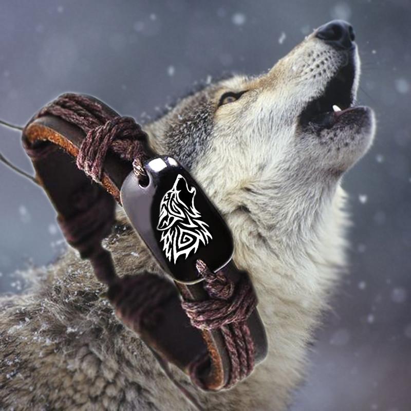 

Vintage Braided Leather Bracelet with Wolf Logo for Women Men Unisex Fashion Jewelry Rope Woven Design