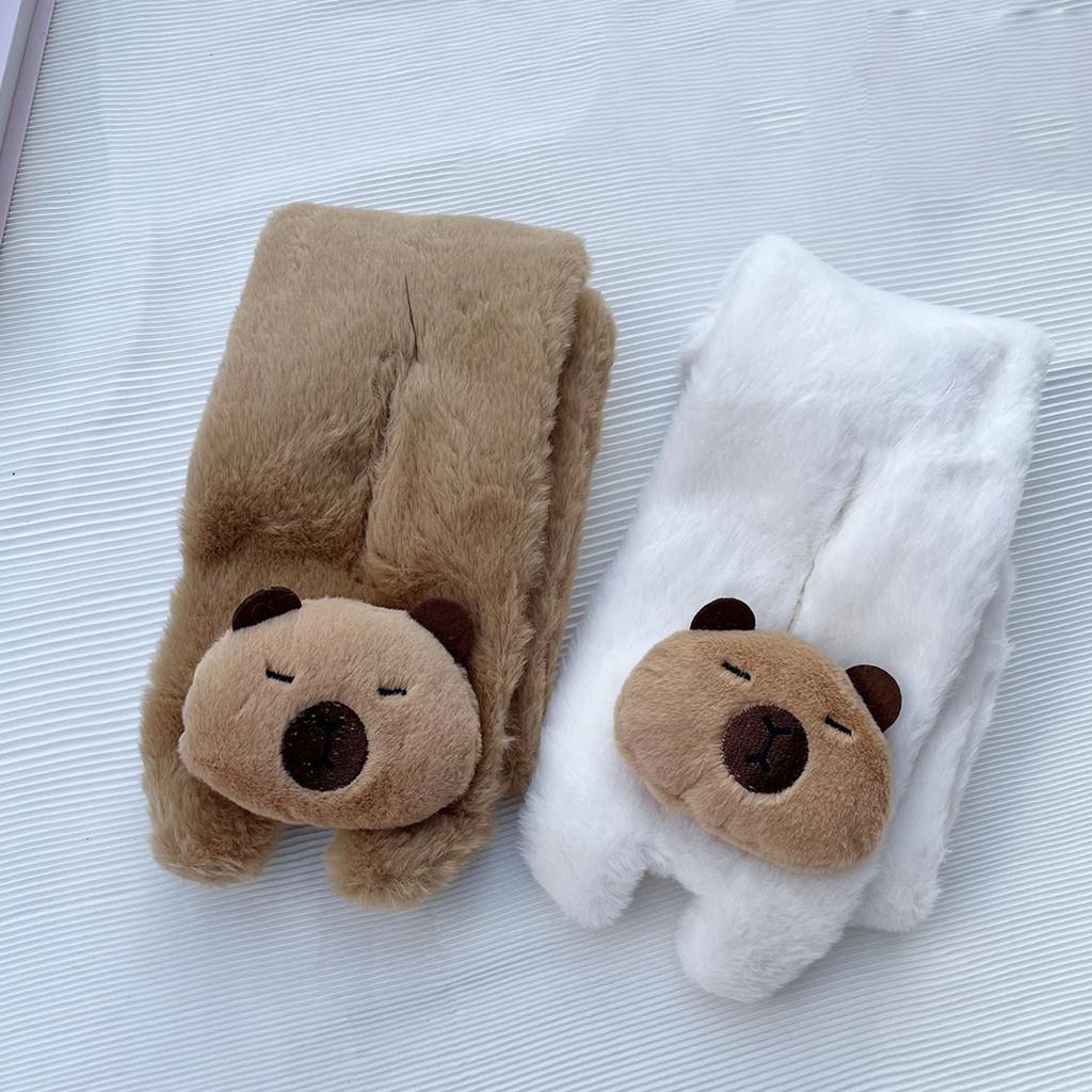 Lovely Plush Capybara Cartoon Scarf and Glove Set for Warmth Stylish Winter Wear Handwear and Neck Gaiter for Women Kids