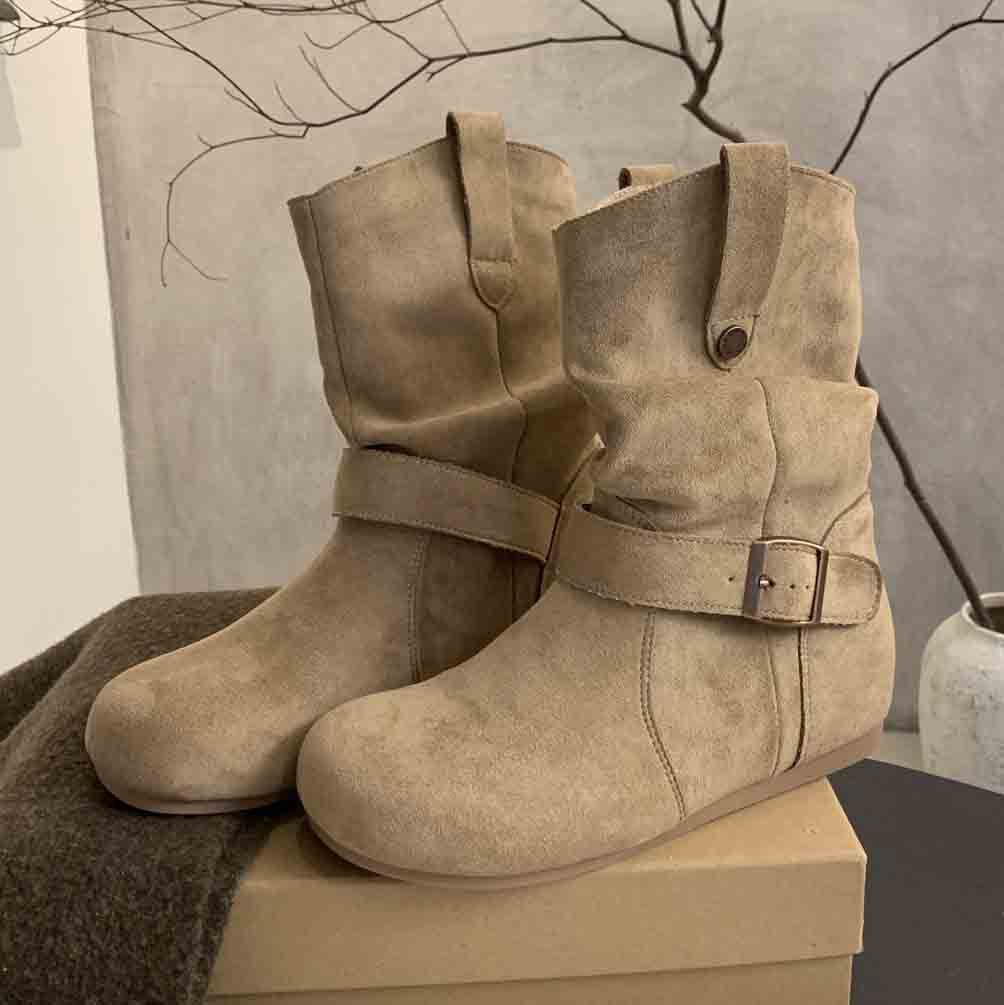 Retro Inner Heightening Short Boots Women's Autumn and Winter Ugly Cute Pile Thick-soled Martin Boots Birkenstock Western Cowboy Boots