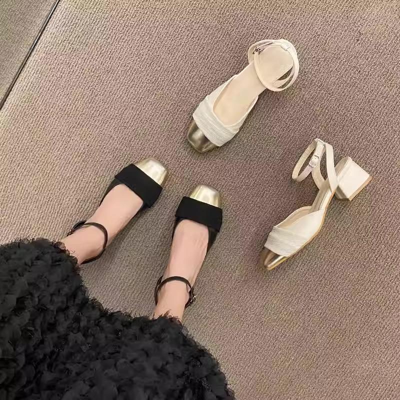 Baotou Französische Sandalen Damen Sommer mittlerer Absatz 2025 neu Fee kleiner duftender Stil mit Rock dicker Absatz Mary Jane Einzelne Schuhe