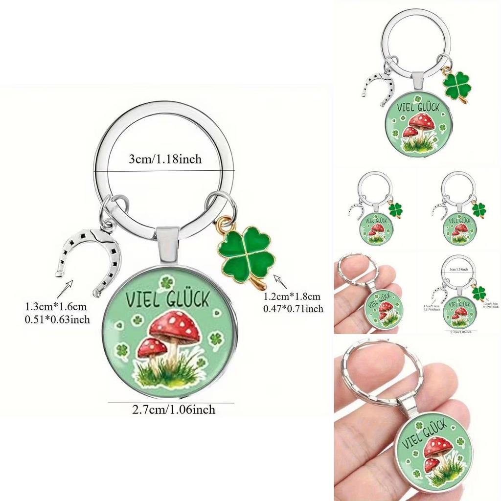 Four Leaf Clover And Mushroom Keychain Alloy Cute Gift For Couples And Friends