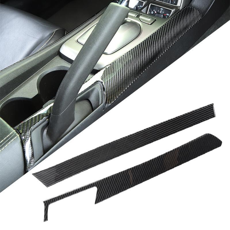 2Pcs Carbon Fiber Gear Shift Side Panel Trim Cover Fit for Chevrolet Camaro 2012 2013 2014 2015