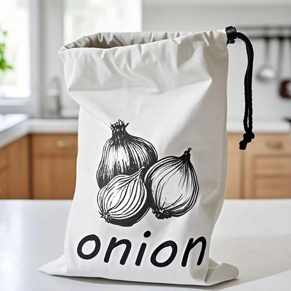 Canvas Vegetable Storage Bag Drawstring Design Vegetable Storage Pouch Food