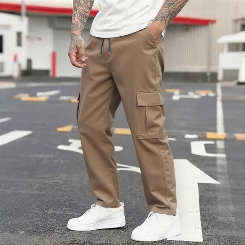 Men's Loose Casual Multi-pocket Work Pants, Youth Stretch Waist Drawstring  Pants