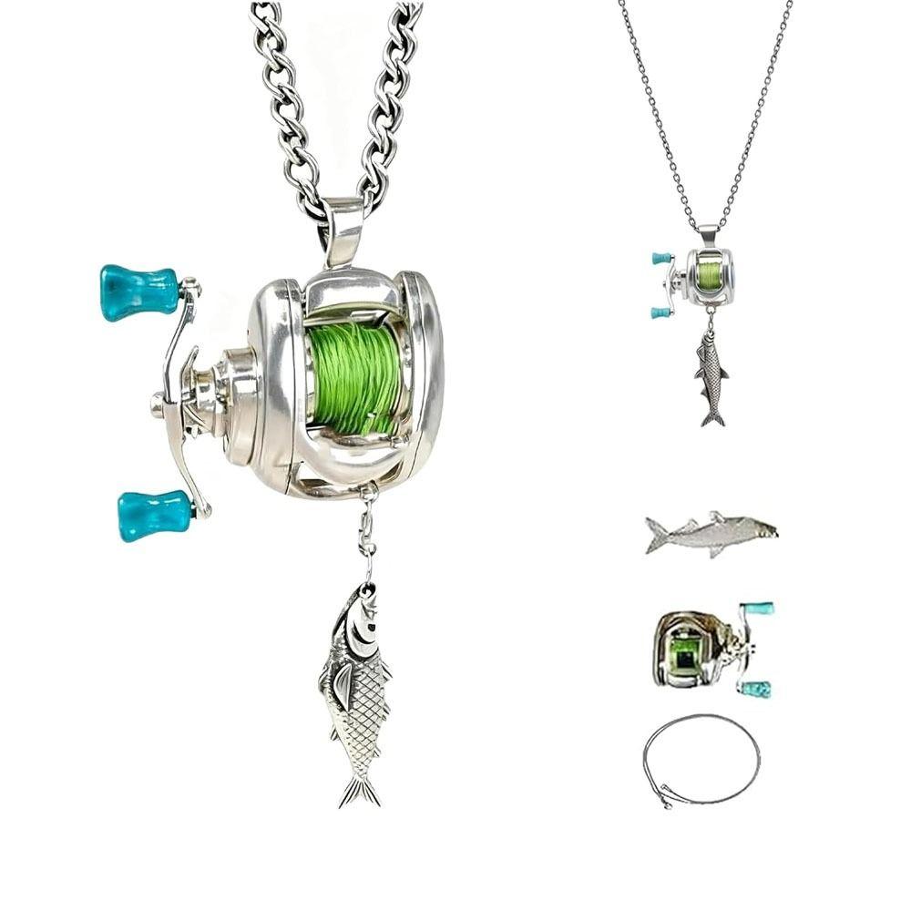 Creative Gift with Rotatable Handle Mini Fishing Reel Jewelry Accessories Alloy Fishing Reel Ring DIY Fishing Reel Jewelry Set