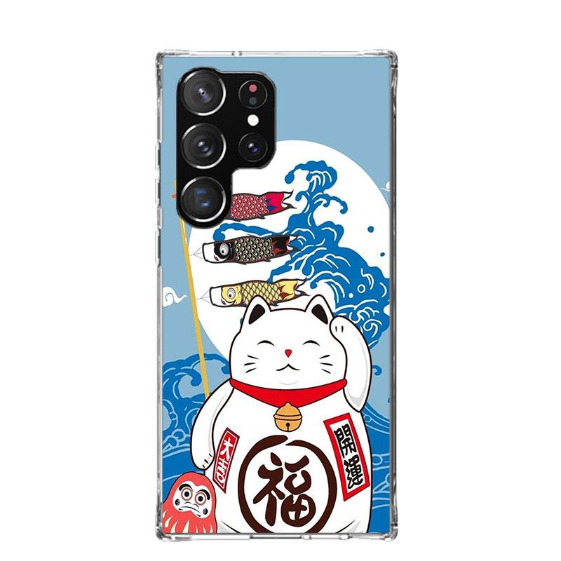 Lucky Cat Maneki Neko Japanese Phone Case For Samsung Galaxy S25 Edge S24 S23 S22 S21 FE S20 Ultra S10 Plus + Art Customized Coq