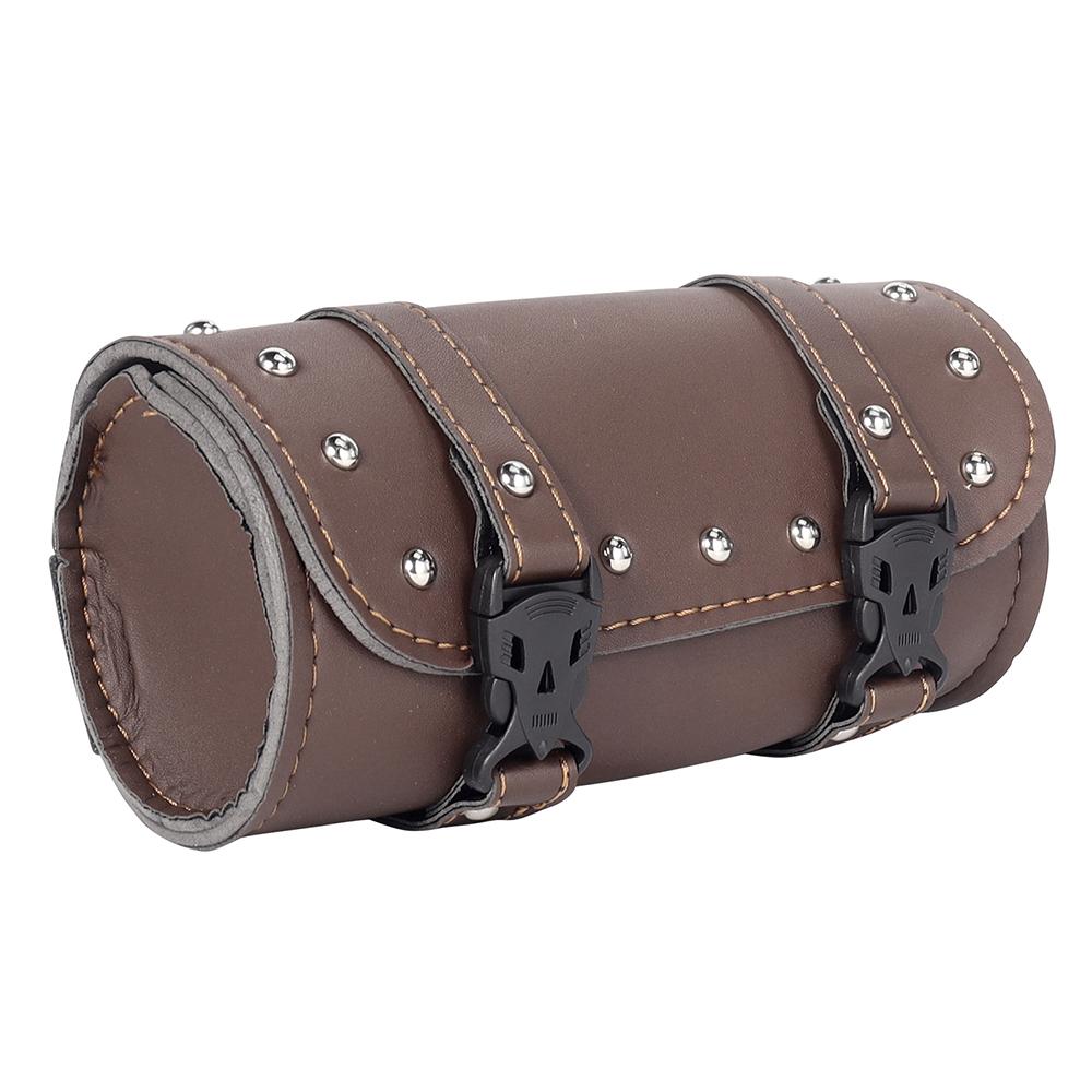 Universal Brown/ Black Motorcycle Tool Bag Front Fork Handlebar Saddlebag Roll Barrel Racing Tail Barrel Storage Accessories