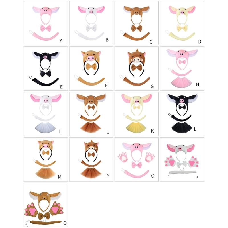 Piggy Costume Set Includes Piggy Tail Headband Bowtie Glove Skirt Halloween Piggy Role Play Outfit for Kid Cosplay