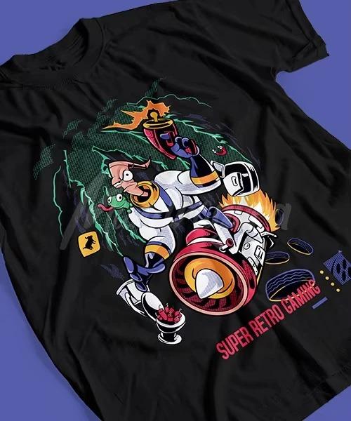 

2026 Summer Hot Selling Tshirt for Anime Earthworm Jim Videojuego 90s Unisex Round Neck Short Sleeved Shirt Streetwear Tshirt S