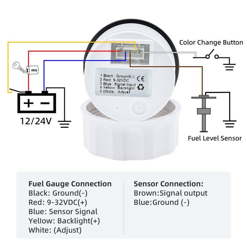 ZMFJH 0-90ohm 52MM Fuel Level Gauge with Warning 7 Color LED Fuel Level Sensor 100-550mm for Universal Auto Car Boat Yacht 12V24
