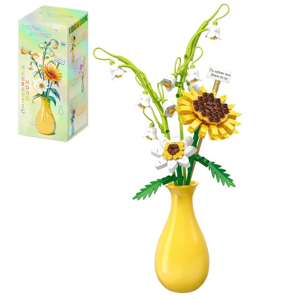 

Technical Ideas Flowers Bouquet Construction Blocks Moc Romantic Rose Flower Bricks Home Decoration DIY Playthings designed for Girls Friend Present