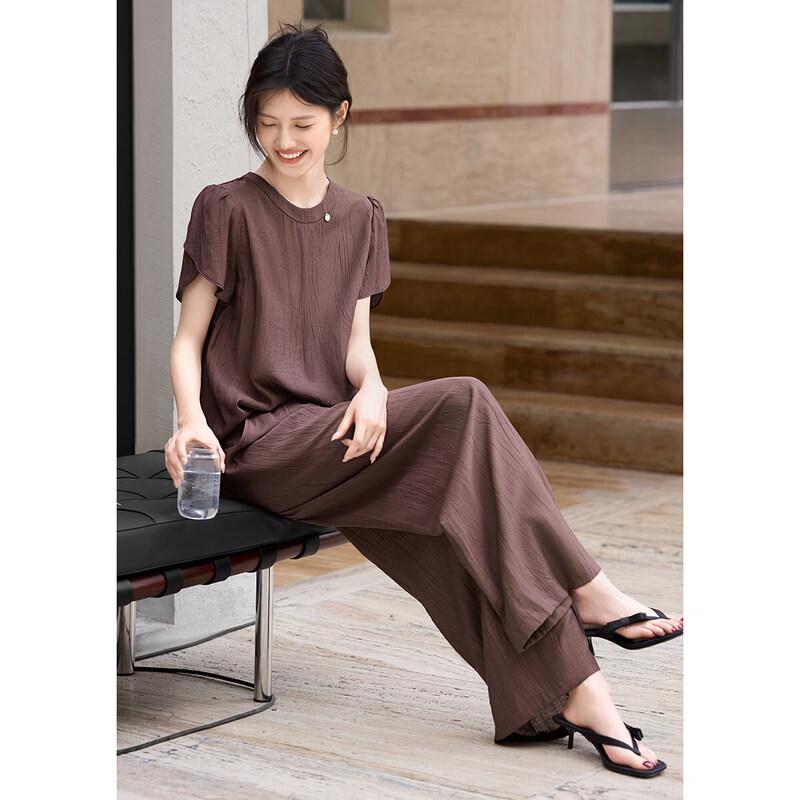 XWI Women s Pleated Texture Old Money Style Two-Piece Set M