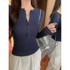 Women S Slim Fit Crew Neck Long Sleeve T Shirt Button Detail Casual Top