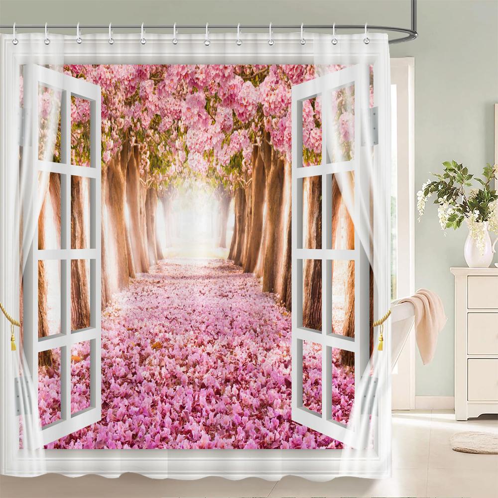 3D Prachtig Kleurrijk Bloemenlandschap Print Badkamer Waterdicht Douchegordijn Polyester Gordijn Huisdecoratie Gordijn