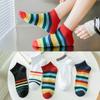 5 Pairs Rainbow Socks Womens Striped Street Sports Socks Ins Fashion Spring Net Red Same Versatile Boat Socks