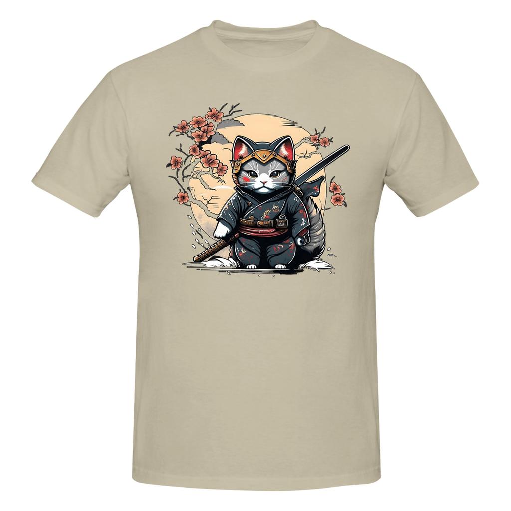 Piece Ronin Warrior Novelty  Cotton TShirt Samurai Cat Tees Tops For Unisex