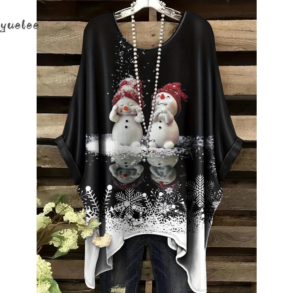 

Christmas Snowman 3D Print Sweatshirts Women Fashion Casual Streetwear Round-Neck Asymmetric Hemp Pullovers Tops Woman Clothing 5XL