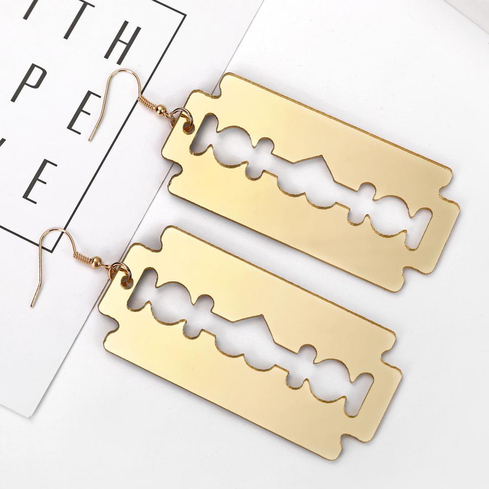 Европейские и американские популярные новые персонализированные серьги-лезвия для бритья из металла в геометрическом стиле золотой