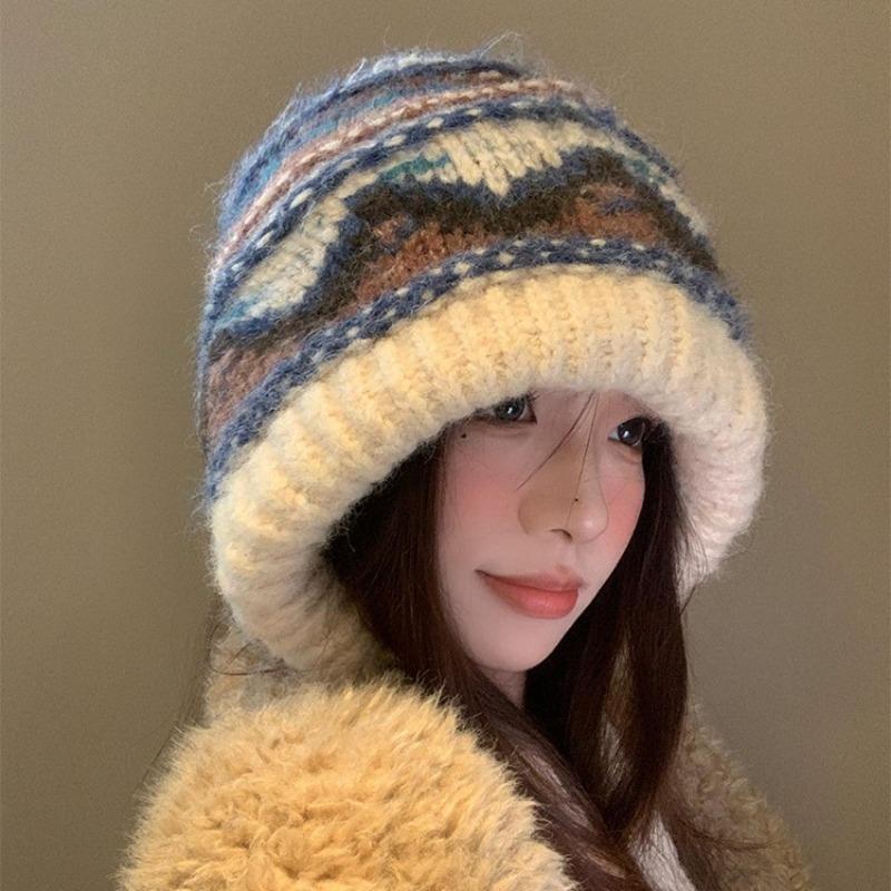 Wool Blended Knitted Wool Hat Women's Autumn and Winter Warm Ear Protection Hat Versatile Hat Tide