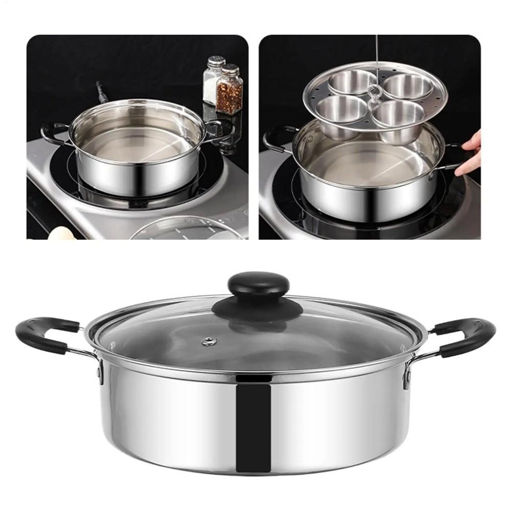Stainless Steel Non-Stick Egg Poacher Pot With 4 Cups Thickened Multi Purpose Steamer with Steaming Grid Rust Resistant Soup Pot
