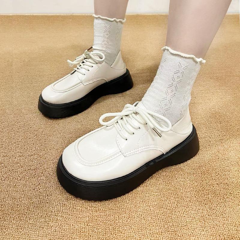 Small leather shoes women's new spring and summer student big head retro single shoes lace-up thick-soled heightening women's shoes
