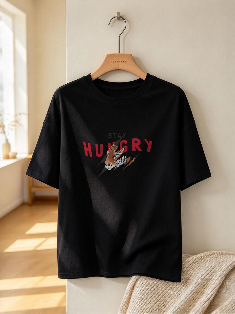 Casual Tiger Print Cotton Tee Loose Fit Short Sleeve Summer Unisex Daily Tops