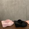 Pink High Heels One-word Cool Slippers Fairy Shoes Wear New Wedge Heel Temperament Sandals
