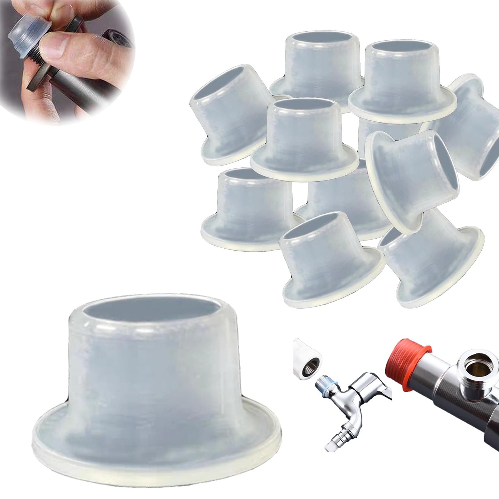 Universal Faucet Leak-proof Sealing Gasket Silicone Pipe Faucet Plug Threaded Pipe Fittings Leak-proof Seal Buckle 10PCS прозрачный