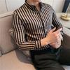 Frühling/Sommer Herren Slim Fit Gestreift Langarm Texturiertes Businesshemd