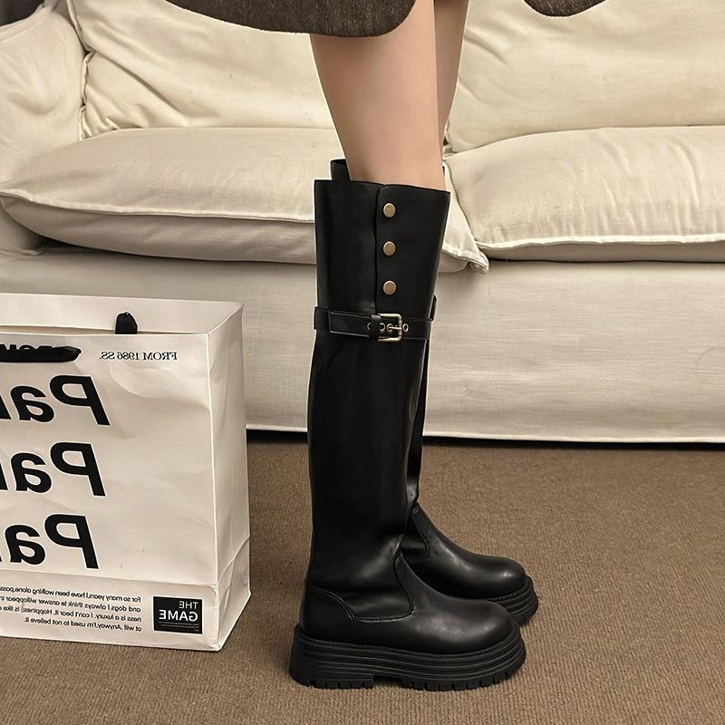 Temperament British style knee high boots two wear autumn versatile locomotive boots and boots women's platform new thick heel