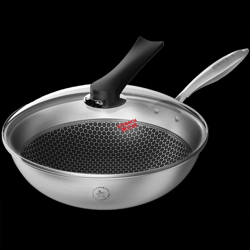 KOBACH 32cm Honeycomb 304 Stainless Steel Flat Bottom Wok