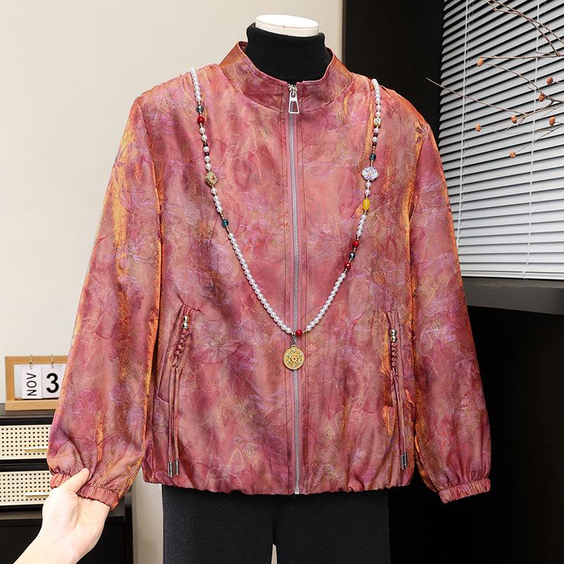 

2026 Spring Arrival: Women s Stand Collar Jacket for Middle-Aged & Elderly - Lightweight Medium-Length for Spring & Autumn XL (90-110 jin) розовый