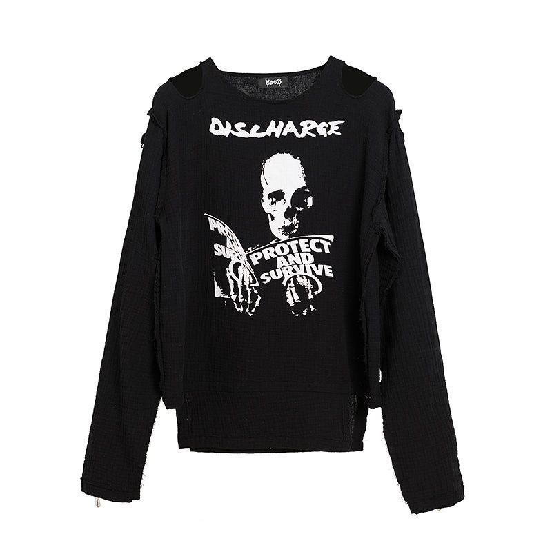 Y2K Women's Mysterious Shirt Long Sleeve Loose Casual Shirt Girls Harajuku Punk Off Shoulder Women's Skull Shirt