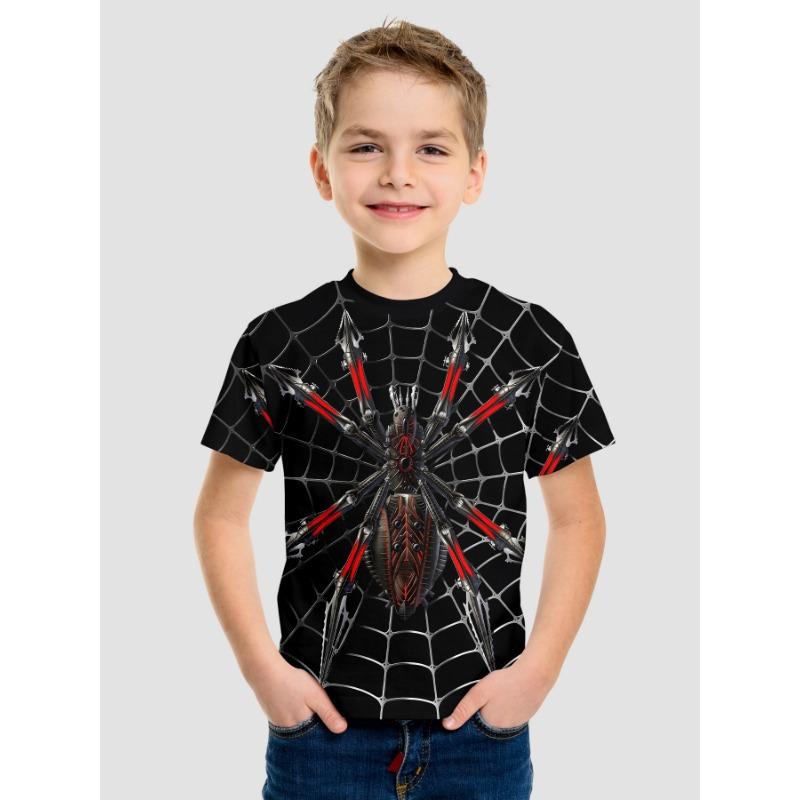 Koszulki dziecięce Letnie z okrągłym dekoltem 3D Wzór z kreskówek Nadruk Top Modne i swobodne Koszulki z krótkim rękawem dla chłopców