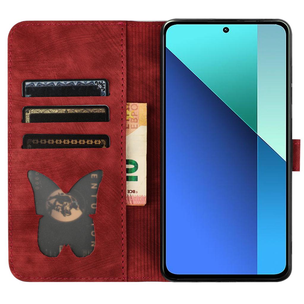 For Xiaomi Redmi Note 13 4G Case PU Leather Phone Cover Butterfly Cat Pattern