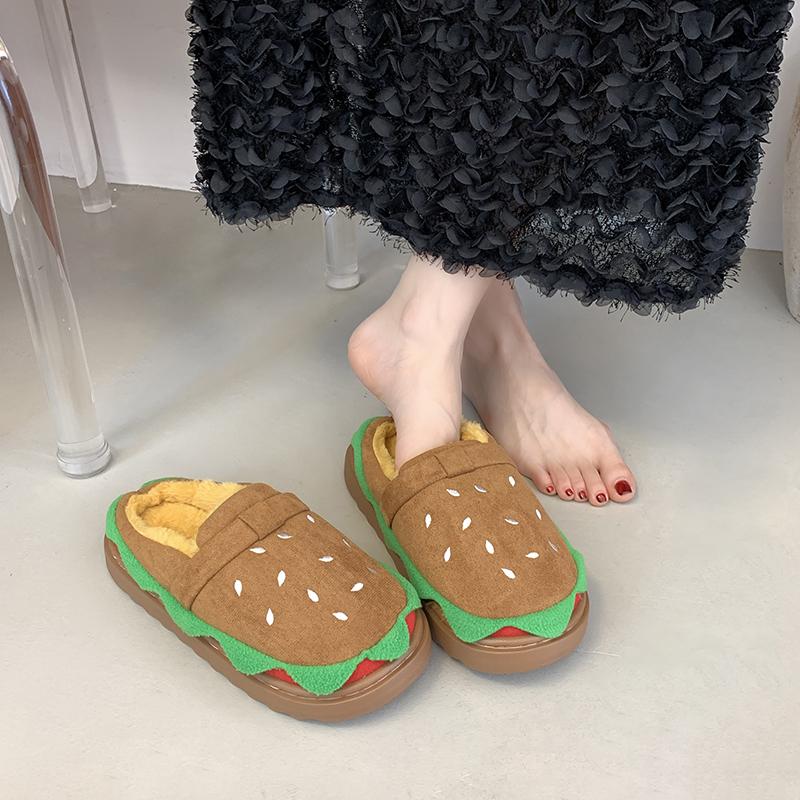 Fashion Women Slippers Outdoor Beach Sandals Female Platform Mules Slippers Thickened Fluff Hamburger Shoes Indoor Home Slides Women