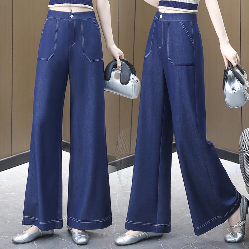 

Женские брюки тенсел с высокой посадкой и широкими штанинами - Приталенные, свободного кроя для весны/лета 2025 3XL (135-150 Jin) светло-синий