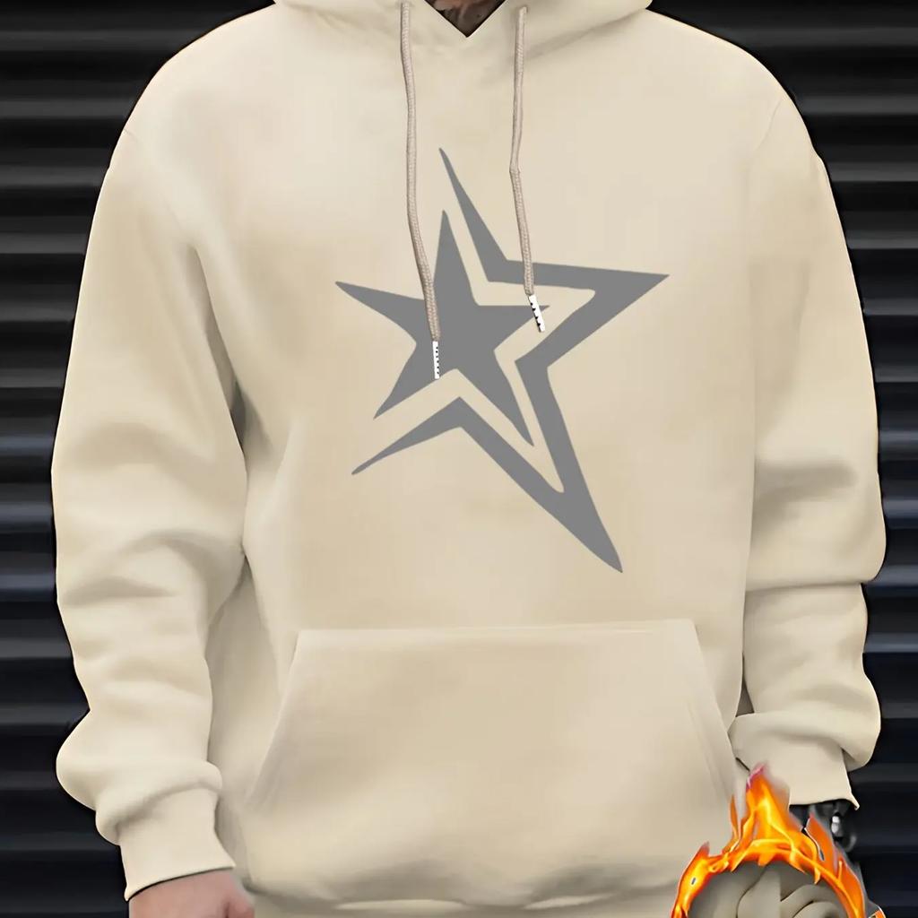 2025 Men's Casual Light Beige 2D Hooded Shirt, Featuring the Word "WHAT" On It. Made of Soft Polyester Fabric, with a Loose Fit