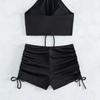 European & American Women’s Hot Spring Conservative Solid Color Backless Bikini Swimsuit