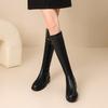 Krazing Pot Cow Split Skin Round Toe Med Heels Knight Boots Size 46 Size 45 Zip Plus Size Women Sewing Thigh High Boots