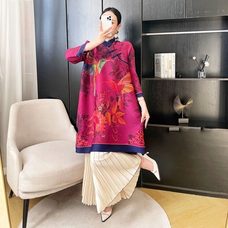 Frühlingsneues Retro-Faltenkleid für Damen, hochwertiges, stilvolles, elegantes, locker sitzendes, schlankmachendes Mama-Outfit