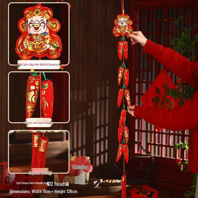 2026 Spring Festival Hanging Decorations: New Year Firecrackers, Lucky Bag, Chili, and Lantern Ornaments for Your Living Room