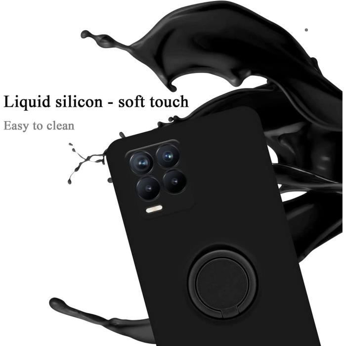 Protective Case - E.F.CONNECTION - Realme C21Y - Black Silicone - Support Ring - Flexible