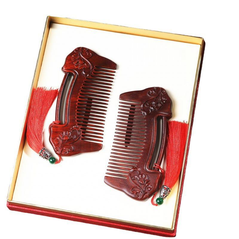 Red Sandalwood & Rosewood Comb Set - "Forever in Love" Wedding Gift for Hair Styling