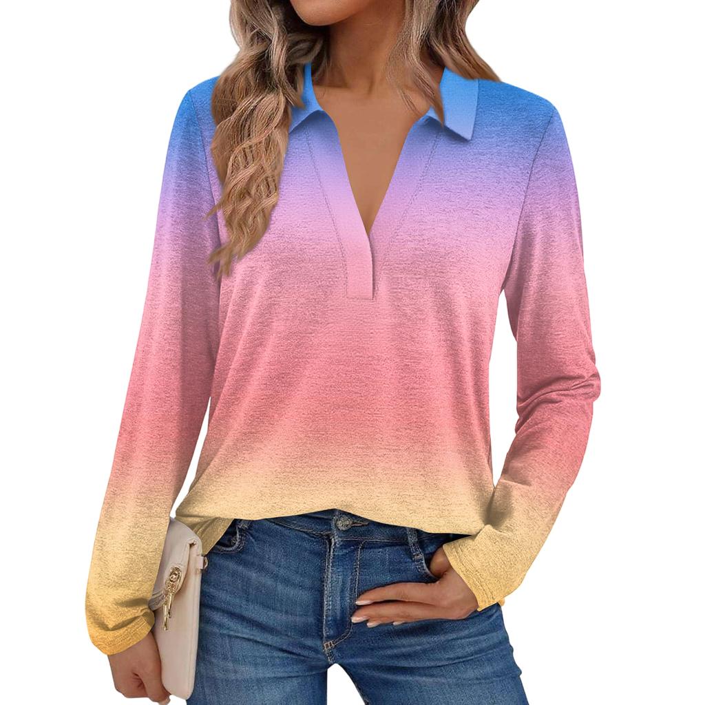 Damenmode Langärmeliges Hemd mit Farbverlauf und Stehkragen