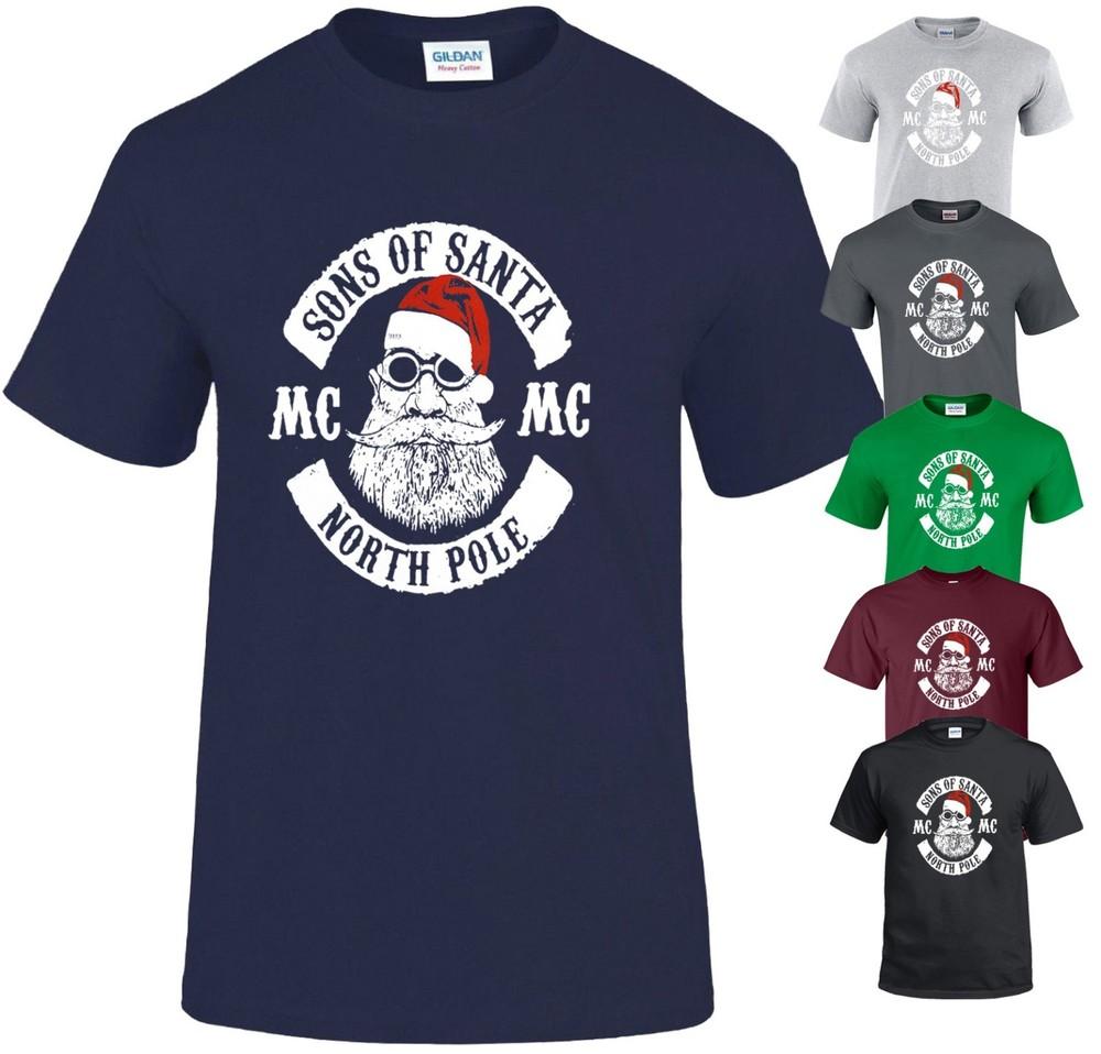

СЫНОВЬЯ САНТЫ СЕВЕРНЫЙ ПОЛ Футболка Смешная Байкерская Декабрьская Рождественский Подарок Рождественский Топ XL