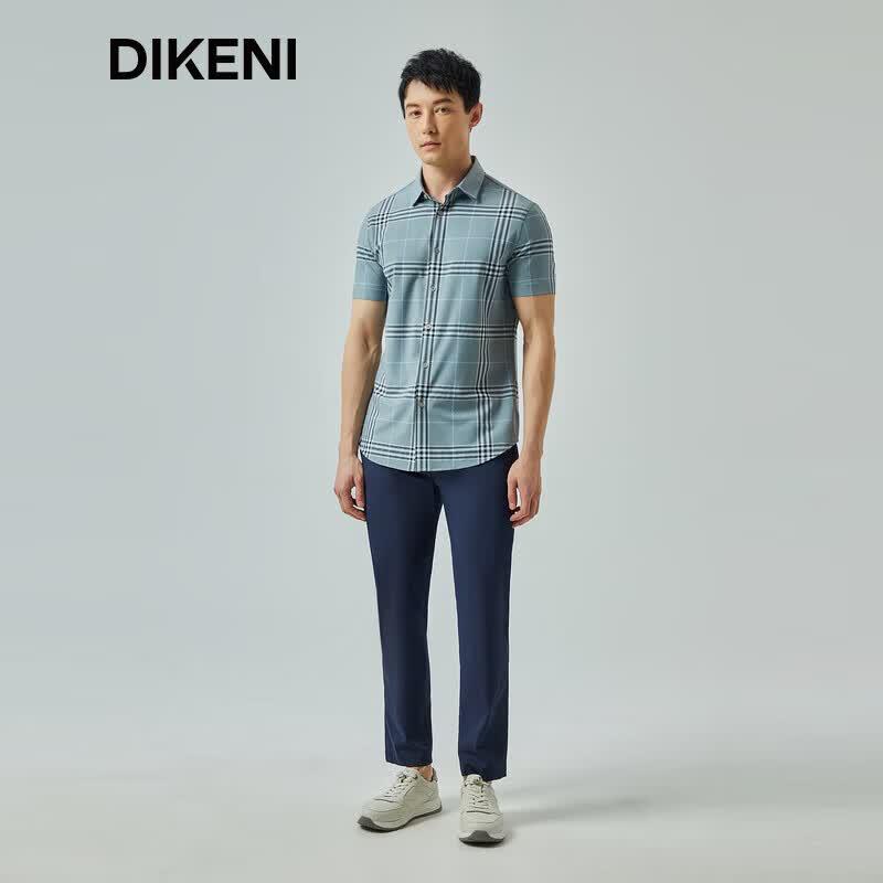 DIKENI Men's Silk Blend Cooling Plaid Short-Sleeve Shirt